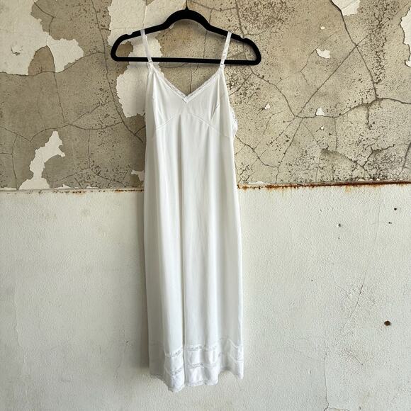 Vintage White Lace Slip Dress Minimalist 1970s Minimalist Lingerie Nightgown - Picture 1 of 7
